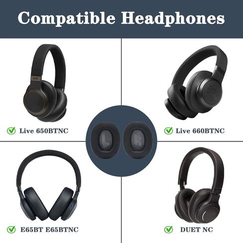 وسائد أذن بديلة لـ JBL Live 650 BTNC E65BTNC، وسائد أذن لسماعات الرأس متوافقة مع Duet NC/Live 660 BTNC، وسادات أذن لسماعات الرأس، وقطع إصلاح غطاء أكواب الأذن - أسود in Kuwait