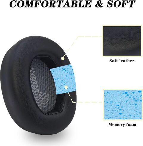وسائد أذن بديلة لـ JBL Live 650 BTNC E65BTNC، وسائد أذن لسماعات الرأس متوافقة مع Duet NC/Live 660 BTNC، وسادات أذن لسماعات الرأس، وقطع إصلاح غطاء أكواب الأذن - أسود in Kuwait