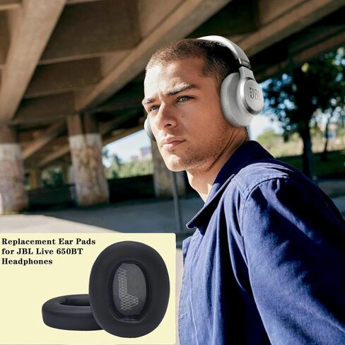 وسائد أذن بديلة لـ JBL Live 650 BTNC E65BTNC، وسائد أذن لسماعات الرأس متوافقة مع Duet NC/Live 660 BTNC، وسادات أذن لسماعات الرأس، وقطع إصلاح غطاء أكواب الأذن - أسود in Kuwait