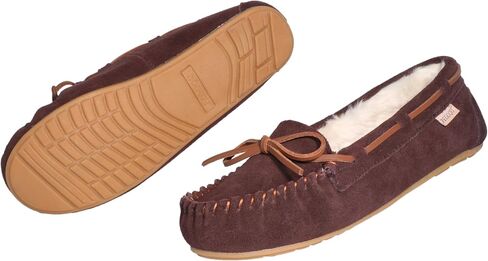 Women's Moccasin Slippers Ladies Genuine Suede Slippers Moccasins Slip On Loafer Shoes Warm Faux Fur Lining Lace-Up Cozy Bow Indoor & Outdoor in Saudi Arabia