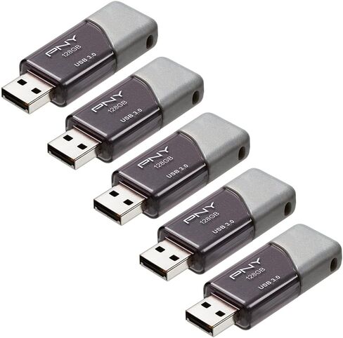محرك أقراص فلاش PNY سعة 128 جيجابايت Turbo Attaché 3 USB 3.0 5 عبوات | قراءة تصل إلى 100 ميجابايت/ثانية، رمادي، خفيف الوزن، طوق منزلق، متين، تخزين ونقل البيانات in Kuwait