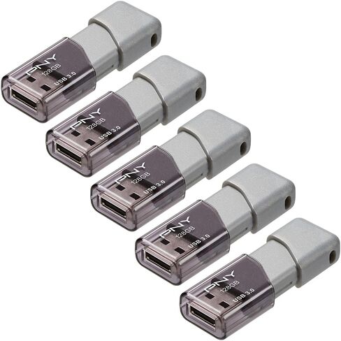 محرك أقراص فلاش PNY سعة 128 جيجابايت Turbo Attaché 3 USB 3.0 5 عبوات | قراءة تصل إلى 100 ميجابايت/ثانية، رمادي، خفيف الوزن، طوق منزلق، متين، تخزين ونقل البيانات in Kuwait