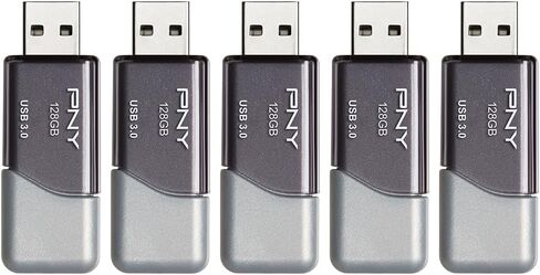 محرك أقراص فلاش PNY سعة 128 جيجابايت Turbo Attaché 3 USB 3.0 5 عبوات | قراءة تصل إلى 100 ميجابايت/ثانية، رمادي، خفيف الوزن، طوق منزلق، متين، تخزين ونقل البيانات in Kuwait