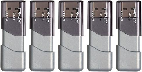 محرك أقراص فلاش PNY سعة 128 جيجابايت Turbo Attaché 3 USB 3.0 5 عبوات | قراءة تصل إلى 100 ميجابايت/ثانية، رمادي، خفيف الوزن، طوق منزلق، متين، تخزين ونقل البيانات in Kuwait