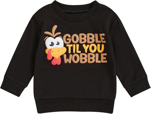 Karuedoo Toddler Baby Boy Girl Thanksgiving Outfit Gobble Til You Wobble Turkey Sweatshirt Crewneck Long Sleeve Pullover Top in Kuwait