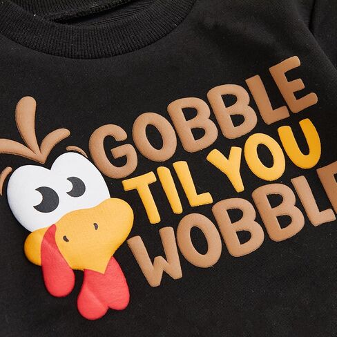 Karuedoo Toddler Baby Boy Girl Thanksgiving Outfit Gobble Til You Wobble Turkey Sweatshirt Crewneck Long Sleeve Pullover Top in Kuwait
