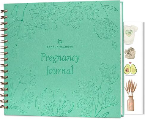 مجلة الحمل الأسطورية وكتاب الذاكرة - مجلة تذكارية لتوثيق ذكريات الحمل والأمهات لأول مرة - مخطط الطفل لتتبع الحمل - غلاف فني، 11.2 بوصة × 9.3 بوصة (أبيض) in Kuwait