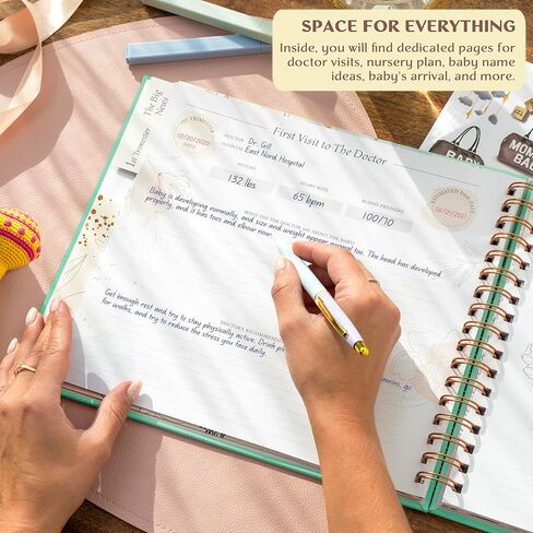 مجلة الحمل الأسطورية وكتاب الذاكرة - مجلة تذكارية لتوثيق ذكريات الحمل والأمهات لأول مرة - مخطط الطفل لتتبع الحمل - غلاف فني، 11.2 بوصة × 9.3 بوصة (أبيض) in Kuwait