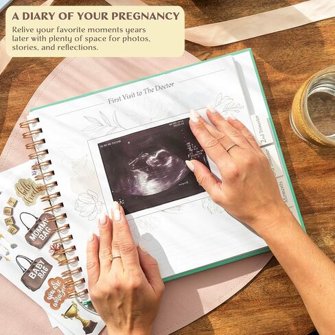 مجلة الحمل الأسطورية وكتاب الذاكرة - مجلة تذكارية لتوثيق ذكريات الحمل والأمهات لأول مرة - مخطط الطفل لتتبع الحمل - غلاف فني، 11.2 بوصة × 9.3 بوصة (أبيض) in Kuwait