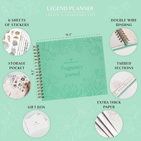 مجلة الحمل الأسطورية وكتاب الذاكرة - مجلة تذكارية لتوثيق ذكريات الحمل والأمهات لأول مرة - مخطط الطفل لتتبع الحمل - غلاف فني، 11.2 بوصة × 9.3 بوصة (أبيض) in Kuwait