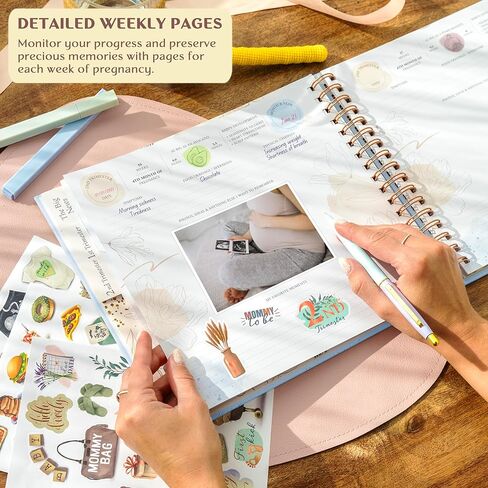 مجلة الحمل الأسطورية وكتاب الذاكرة - مجلة تذكارية لتوثيق ذكريات الحمل والأمهات لأول مرة - مخطط الطفل لتتبع الحمل - غلاف فني، 11.2 بوصة × 9.3 بوصة (أبيض) in Kuwait