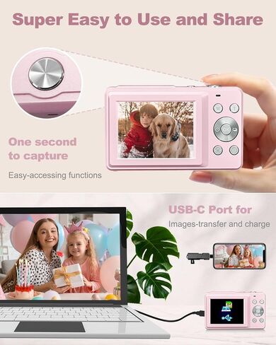 كاميرا رقمية، كاميرا FHD 1080P للأطفال، كاميرات رقمية بدقة 44 ميجابكسل مع بطاقة 32 جيجابايت، تكبير رقمي 16X، مضادة للاهتزاز، كاميرات صغيرة مدمجة للأولاد والبنات والمراهقين، أسود in Kuwait