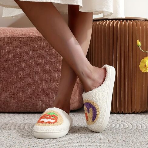 Womens Mens House Slippers Retro Comfy Warm Plush Slip on Fluffy Memory Foam Home Sippers for Winter Indoor Outdoor in Saudi Arabia