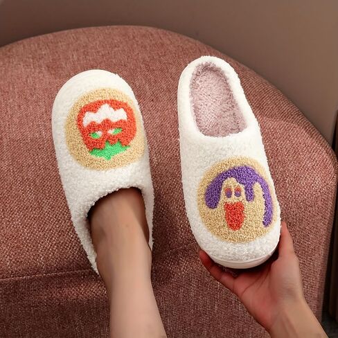 Womens Mens House Slippers Retro Comfy Warm Plush Slip on Fluffy Memory Foam Home Sippers for Winter Indoor Outdoor in Saudi Arabia