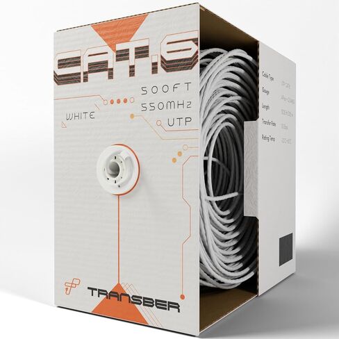 كابل إيثرنت CAT6 بطول 500 قدم UTP صلب يصل إلى 10 جيجابت في الثانية و550 ميجاهرتز 23AWG 4x2 زوج من شبكة الكابلات السائبة PoE++/4PPoE LAN سلك صندوق سحب سهل بطول 500 قدم (أزرق) in Kuwait