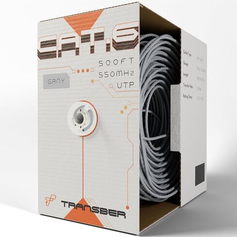 كابل إيثرنت CAT6 بطول 500 قدم UTP صلب يصل إلى 10 جيجابت في الثانية و550 ميجاهرتز 23AWG 4x2 زوج من شبكة الكابلات السائبة PoE++/4PPoE LAN سلك صندوق سحب سهل بطول 500 قدم (أزرق) in Kuwait