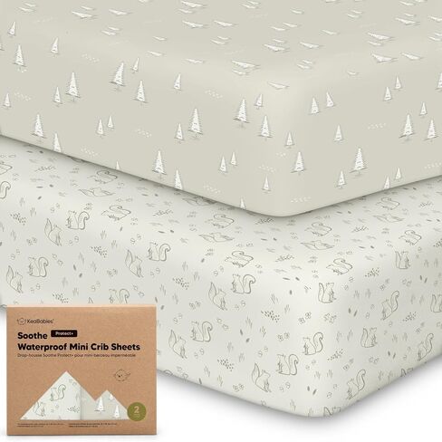 2-Pack Pack and Play Sheets, Waterproof Mini Crib Sheets Fitted - Organic Cotton Pack N Play Sheets for Graco Pack and Play Mattress, Playard Baby Crib Sheets, Neutral for Boy,Girl,Toddler (KeaSafari) in Kuwait