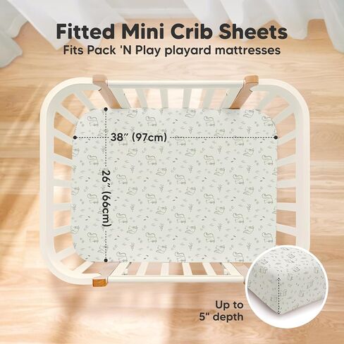 2-Pack Pack and Play Sheets, Waterproof Mini Crib Sheets Fitted - Organic Cotton Pack N Play Sheets for Graco Pack and Play Mattress, Playard Baby Crib Sheets, Neutral for Boy,Girl,Toddler (KeaSafari) in Kuwait