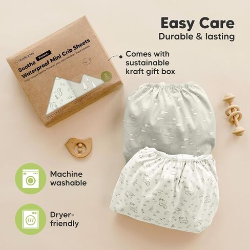 2-Pack Pack and Play Sheets, Waterproof Mini Crib Sheets Fitted - Organic Cotton Pack N Play Sheets for Graco Pack and Play Mattress, Playard Baby Crib Sheets, Neutral for Boy,Girl,Toddler (KeaSafari) in Kuwait