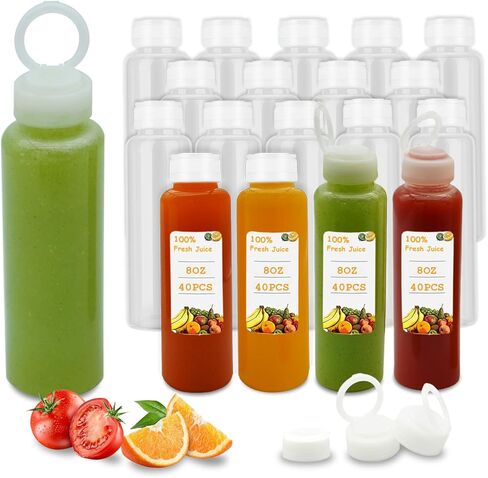 40 قطعة من الزجاجات البلاستيكية سعة 8 أونصة مع أغطية من هولتاب، 40 قطعة من زجاجات العصير السائبة المقاومة للحرارة العالية من البولي بروبيلين مع أغطية بيضاء واضحة للعصائر ومشروبات البروتين وحاويات المشروبات الأخرى in Kuwait
