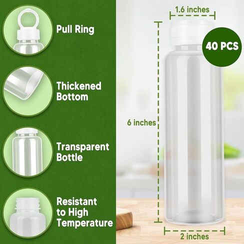 40 قطعة من الزجاجات البلاستيكية سعة 8 أونصة مع أغطية من هولتاب، 40 قطعة من زجاجات العصير السائبة المقاومة للحرارة العالية من البولي بروبيلين مع أغطية بيضاء واضحة للعصائر ومشروبات البروتين وحاويات المشروبات الأخرى in Kuwait