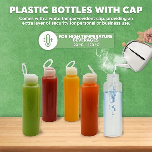 40 قطعة من الزجاجات البلاستيكية سعة 8 أونصة مع أغطية من هولتاب، 40 قطعة من زجاجات العصير السائبة المقاومة للحرارة العالية من البولي بروبيلين مع أغطية بيضاء واضحة للعصائر ومشروبات البروتين وحاويات المشروبات الأخرى in Kuwait