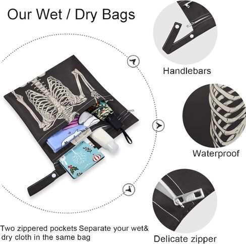 visesunny Classic Anchor Dark Blue 2Pcs Wet Bag with Zippered Pockets Washable Reusable Roomy for Travel,Beach,Pool,Daycare,Stroller,Diapers,Dirty Gym Clothes, Wet Swimsuits, Toiletries in Kuwait