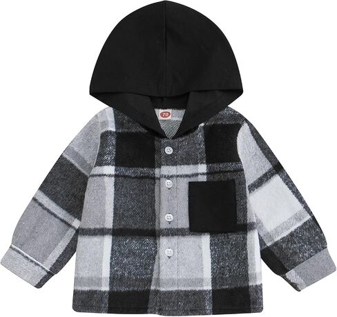MERSARIPHY Toddler Boy Girl Jacket Button Down Plaid Flannel Baby Hoodies Fall Winter Festival Outfits for Kids in Kuwait