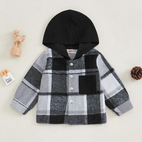 MERSARIPHY Toddler Boy Girl Jacket Button Down Plaid Flannel Baby Hoodies Fall Winter Festival Outfits for Kids in Kuwait