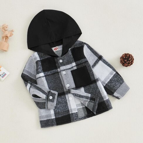 MERSARIPHY Toddler Boy Girl Jacket Button Down Plaid Flannel Baby Hoodies Fall Winter Festival Outfits for Kids in Kuwait