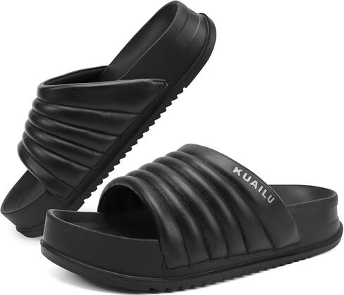 KuaiLu Womens Sandals with Arch Support Comfortable Orthopedic Slippers | Lightweight Cushion Recovery Slides，Summer Fashion Leather Casual Womans Plantar Fasciitis Sandals for Indoor&Outdoor US6-12 in Kuwait