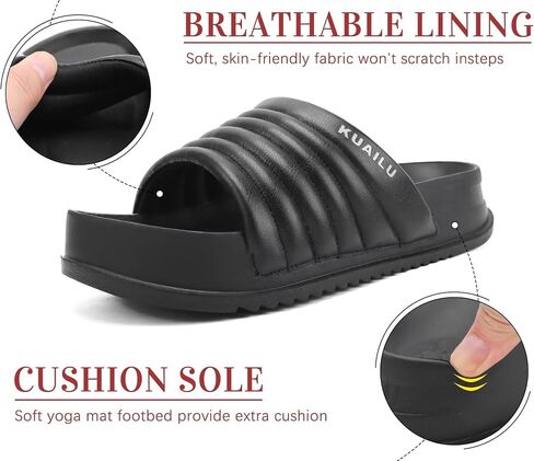 KuaiLu Womens Sandals with Arch Support Comfortable Orthopedic Slippers | Lightweight Cushion Recovery Slides，Summer Fashion Leather Casual Womans Plantar Fasciitis Sandals for Indoor&Outdoor US6-12 in Kuwait