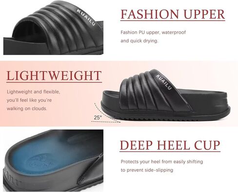 KuaiLu Womens Sandals with Arch Support Comfortable Orthopedic Slippers | Lightweight Cushion Recovery Slides，Summer Fashion Leather Casual Womans Plantar Fasciitis Sandals for Indoor&Outdoor US6-12 in Kuwait