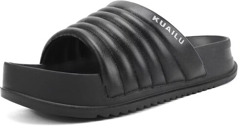 KuaiLu Womens Sandals with Arch Support Comfortable Orthopedic Slippers | Lightweight Cushion Recovery Slides，Summer Fashion Leather Casual Womans Plantar Fasciitis Sandals for Indoor&Outdoor US6-12 in Kuwait