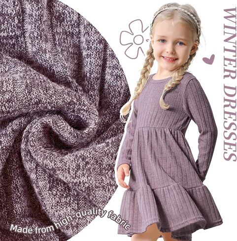 Toddler Baby Girl Long Sleeve Dress Girls Knit Sweater Dresses Tiered Kids Swing Holiday Dresses Fall Winter in Saudi Arabia