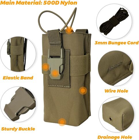 Radio Holster Walkie Talkie Pouch - 500D Nylon Molle System 3mm Bungee Storage Bag for Utility Tactical Belt Accessory Fits Standard Handset in Saudi Arabia