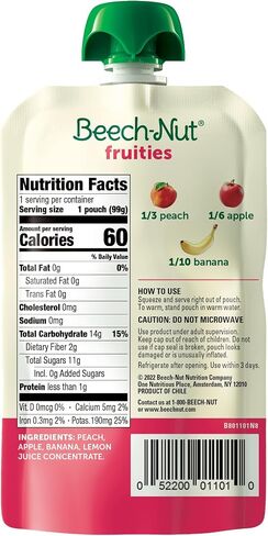 Beech-Nut Baby Food Pouches, Banana Apple Strawberry Fruit Puree Baby & Toddler Food, 3.5 oz (12 Pack) in Saudi Arabia