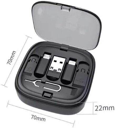 مجموعة كابل شحن محول USB قابل للسحب 6 في 1 من GBM US، محول USB C إلى الإضاءة، USB-A ونوع C إلى النوع C/Micro/Lighting، نقل البيانات، صندوق تخزين البطاقات، حامل الهاتف (أسود) in Saudi Arabia