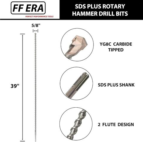 1/2 Inch x 39 Inch SDS Plus Rotary Hammer Drill Bit – U-Flute - Masonry Drill Bits with Carbide Tipped for Brick, Stone, Concrete (1/2'' x 39'') in Saudi Arabia