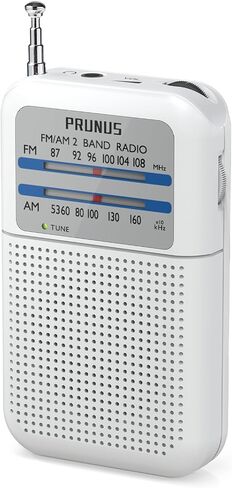 Pocket AM FM Radio Portable, Mini Transistor Radio with Excellent Reception, Tuning Knob with Signal Indicator, AAA Battery Operated for Walking and Jogging, DE333 by PRUNUS(White) in Saudi Arabia