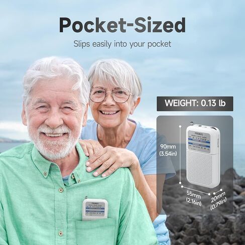 Pocket AM FM Radio Portable, Mini Transistor Radio with Excellent Reception, Tuning Knob with Signal Indicator, AAA Battery Operated for Walking and Jogging, DE333 by PRUNUS(White) in Saudi Arabia