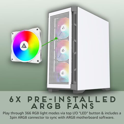 Apevia Hydra-BK Hydra Mid Tower Gaming PC Case w/ 6X 120mm ARGB Fans, 366 RGB Light Modes, High Performance Breathable Airflow Mesh Front Panel, Tempered Glass Side Panel, 1X USB3.0, 2X USB2.0, Black in Kuwait