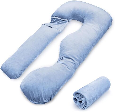 Pregnancy Pillow Cover J-shaped Replacement Pillowcase(Cover Only), Soft Full Body Pillow Case for Maternity Pillows, Provides Sleep and Pregnancy Support, 100% Velvet with Zipper, Universal Fit, Grey in Kuwait