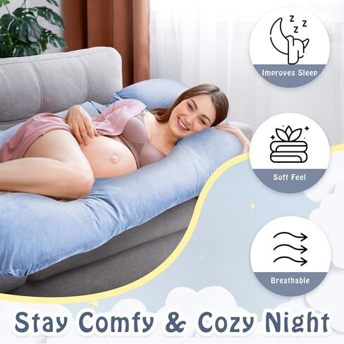 Pregnancy Pillow Cover J-shaped Replacement Pillowcase(Cover Only), Soft Full Body Pillow Case for Maternity Pillows, Provides Sleep and Pregnancy Support, 100% Velvet with Zipper, Universal Fit, Grey in Kuwait