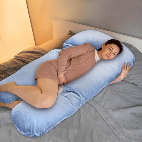 Pregnancy Pillow Cover J-shaped Replacement Pillowcase(Cover Only), Soft Full Body Pillow Case for Maternity Pillows, Provides Sleep and Pregnancy Support, 100% Velvet with Zipper, Universal Fit, Grey in Kuwait