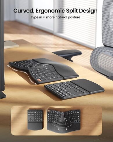 لوحة مفاتيح لاسلكية مريحة من ProtoArc، ​​EK04 2.4 جيجا هرتز Ergo، تصميم منفصل، مسند للمعصم، لوحة مفاتيح رقمية منفصلة، ​​قابلة لإعادة الشحن، لسطح المكتب والكمبيوتر المحمول والكمبيوتر الشخصي ونظام التشغيل Windows in Kuwait