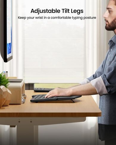 لوحة مفاتيح لاسلكية مريحة من ProtoArc، ​​EK04 2.4 جيجا هرتز Ergo، تصميم منفصل، مسند للمعصم، لوحة مفاتيح رقمية منفصلة، ​​قابلة لإعادة الشحن، لسطح المكتب والكمبيوتر المحمول والكمبيوتر الشخصي ونظام التشغيل Windows in Kuwait