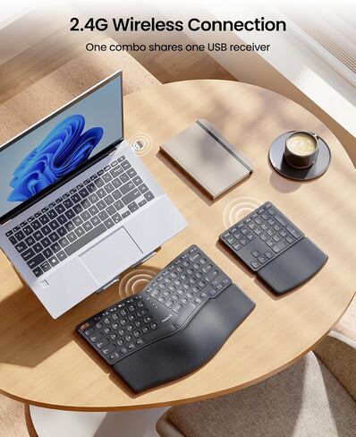 لوحة مفاتيح لاسلكية مريحة من ProtoArc، ​​EK04 2.4 جيجا هرتز Ergo، تصميم منفصل، مسند للمعصم، لوحة مفاتيح رقمية منفصلة، ​​قابلة لإعادة الشحن، لسطح المكتب والكمبيوتر المحمول والكمبيوتر الشخصي ونظام التشغيل Windows in Kuwait