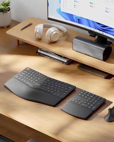 لوحة مفاتيح لاسلكية مريحة من ProtoArc، ​​EK04 2.4 جيجا هرتز Ergo، تصميم منفصل، مسند للمعصم، لوحة مفاتيح رقمية منفصلة، ​​قابلة لإعادة الشحن، لسطح المكتب والكمبيوتر المحمول والكمبيوتر الشخصي ونظام التشغيل Windows in Kuwait