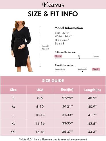 Ecavus Women's Maternity Nursing Dress V-Neck Maternity Dress for Photoshoot Side Slit Pregnancy Sweater Dress with Belt in Kuwait